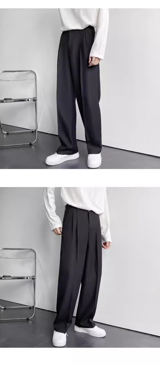 Pantalon de costume décontracté pour homme, style japonais, léger, luxueux, haut de gamme, drapé, noir, ample, droit, jambes larges, long_voghion.com