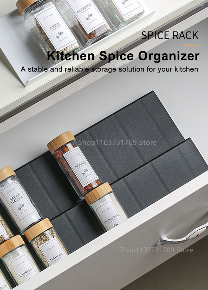 4-Tier Spice Shelf - Adjustable Cabinet Organizer, Space Saving For Jars, EU Kitchen Storage_voghion.com