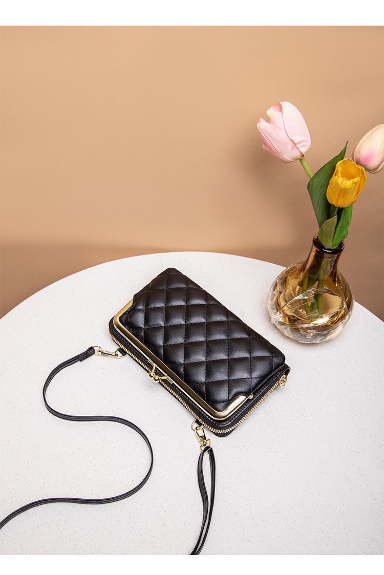 Gewatteerde crossbodytas voor dames met rits en draaisluiting - Lange portemonnee met twee vouwen, telefoonhoesje, stijlvol minimalistisch ontwerp_voghion.com