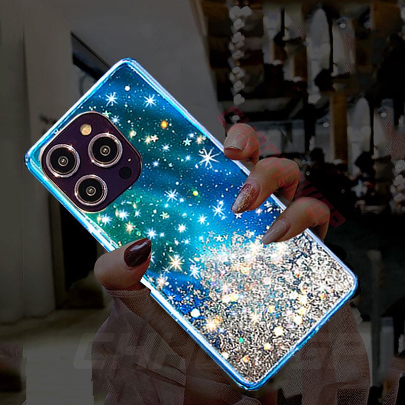Silikonska maskica s gradijentom i svjetlucavim blistavima za iPhone 14 13 12 11 Pro Max X XR XS Max 7 6 8 Plus, luksuzna prozirna maskica sa zvijezdama_voghion.com