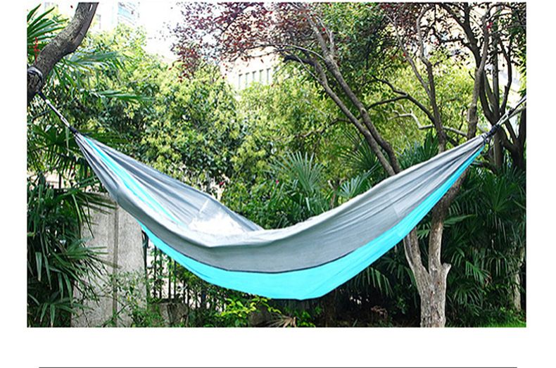 210T Nylon Parachute Fabric Color-Block Ultra-Light Outdoor Camping Single/Double Breathable Strap Rope Hammock_voghion.com