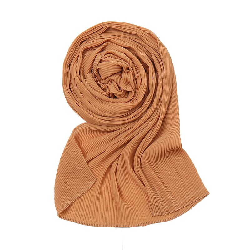 Unisex Pearl chiffon pleated solid color scarf for women hot selling solid color toothpick pressed wrinkled headscarf_voghion.com