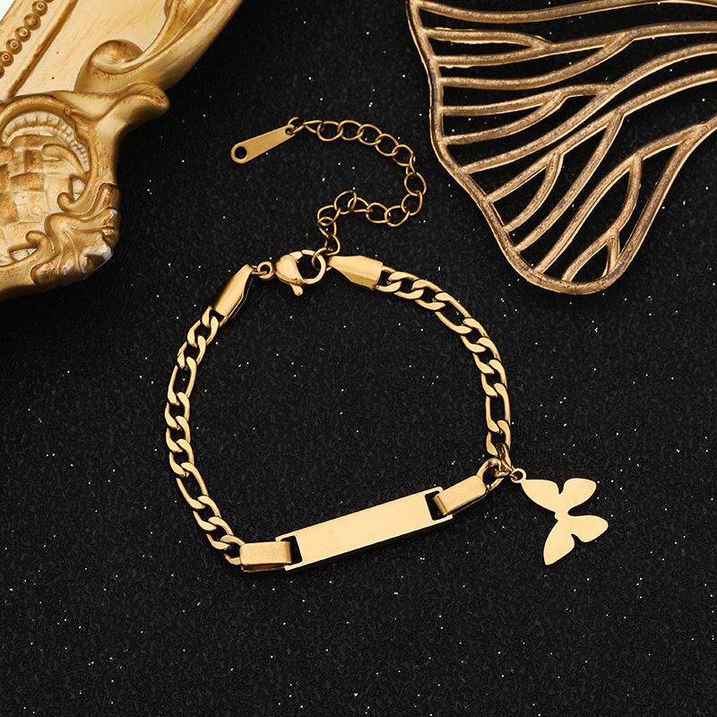 Fashion Simple Stainless Steel Long Bar Bracelet Smooth Surface Laser Engraving DIY Children's Same Style Jewelry_voghion.com