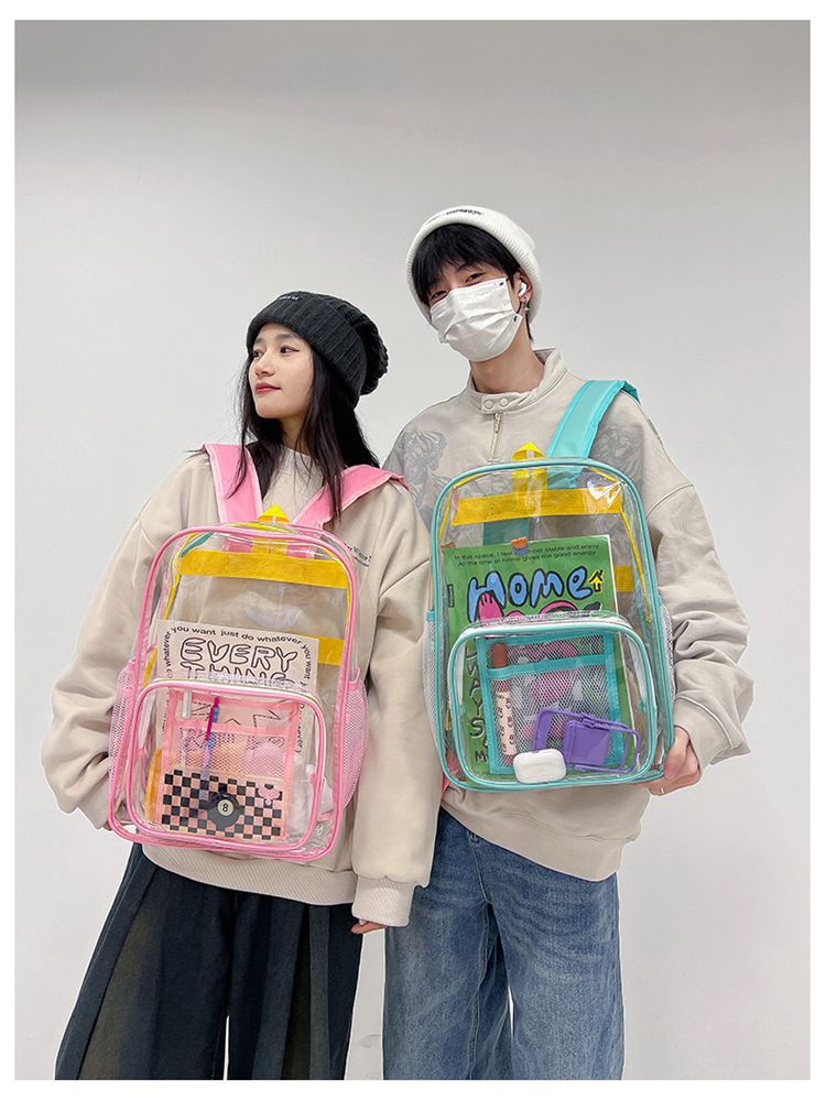 Zaino in PVC trasparente a contrasto con colore Dopamina, versione coreana, borsa per studenti trasparente alla moda, borsa in PVC_voghion.com