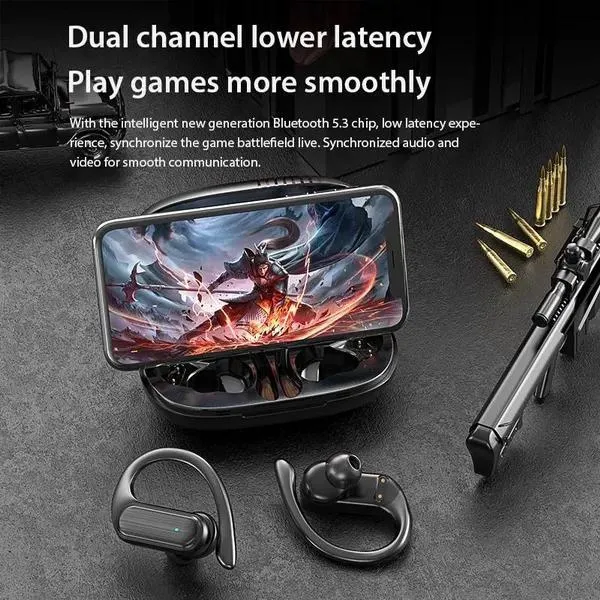 Auricolari stereo HiFi wireless Bluetooth 5.3 9D, auricolari sportivi Bluetooth con gancio auricolare, mini auricolari impermeabili con_voghion.com