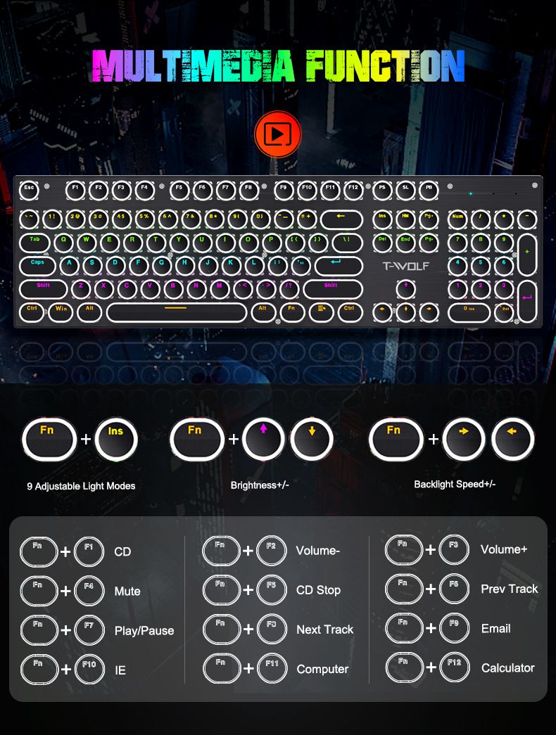 T75 Prava mehanska tipkovnica Žična RGB Mešana lahka kovina E-športna igra Punk Green Axis_voghion.com