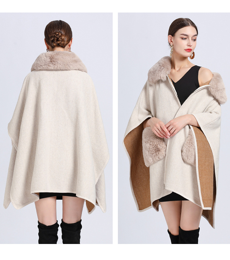 Women's imitation Rex rabbit collar cape cape large size knitted cardigan loose woolen coat_voghion.com