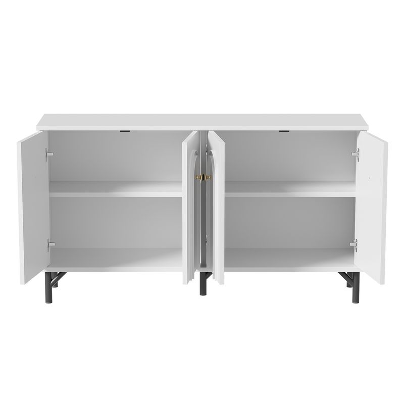 Credenza Weiß 140cm Mit 4 Türen, 3D-Bogenfront, Verstellbaren Böden_voghion.com