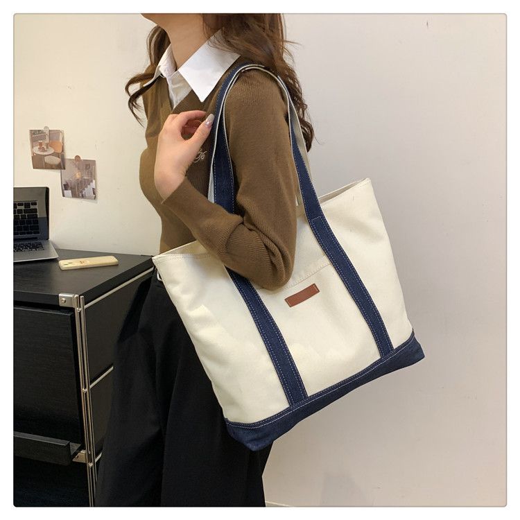 Umhängetaschen für Damen, Canvas-Tragetasche, trendige Unterarmtasche mit Farbblockierung, modische Pendler-Umhängetasche mit großem Fassungsvermögen_voghion.com