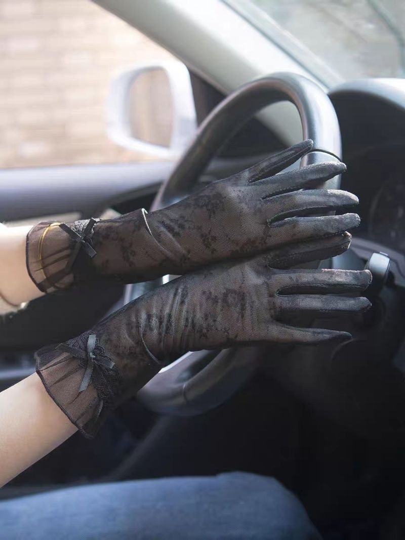 Guantes de verano para mujer, finos y elásticos de seda helada, con protección UV, de longitud media, para conducir en bicicleta._voghion.com