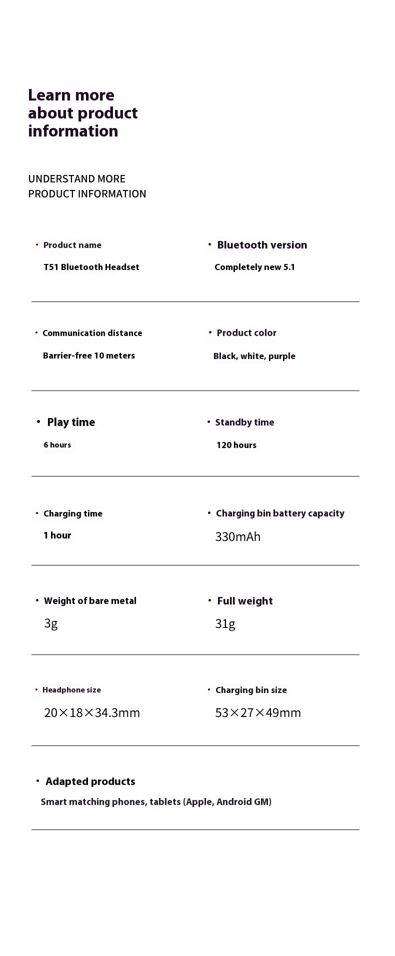 True Wireless Bluetooth Earphones T51 High Quality Noise Reduction Gaming Long Range Dual In Ear Sports_voghion.com