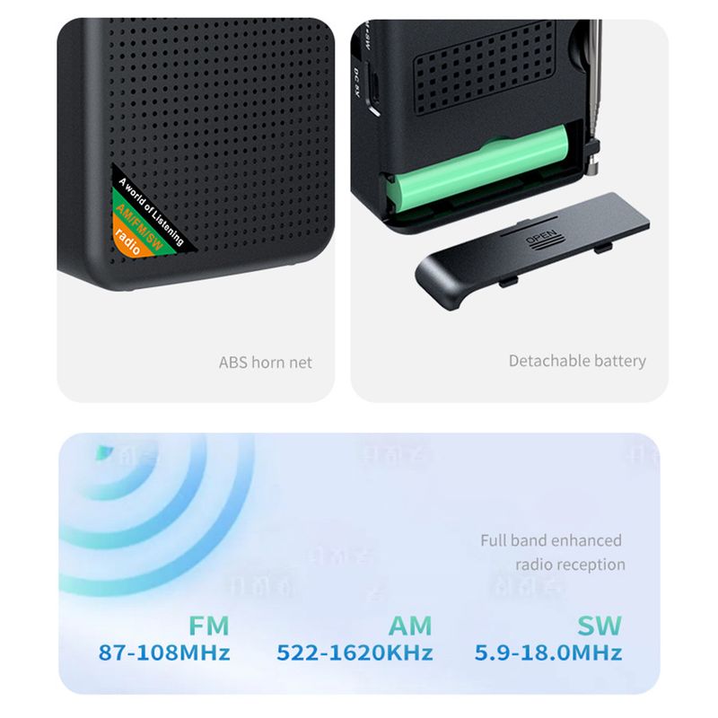 Portable AM/FM/SW Pocket Radio Rechargeable Battery Built-in Speaker With HD Display Screen Mini FM Receiver Radios_voghion.com