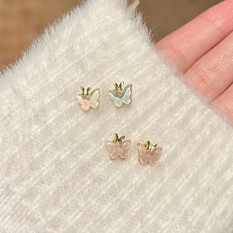 Twin Butterfly Simple Niche Style Sweet Set Ear Piercing Small Fairy New Earrings_voghion.com