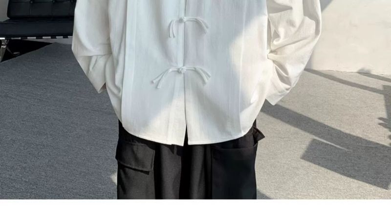 New Chinese Long Sleeved Shirt With Button Closure For Men's Spring And Autumn Designs, Oversized Tang Style Shirt,_voghion.com