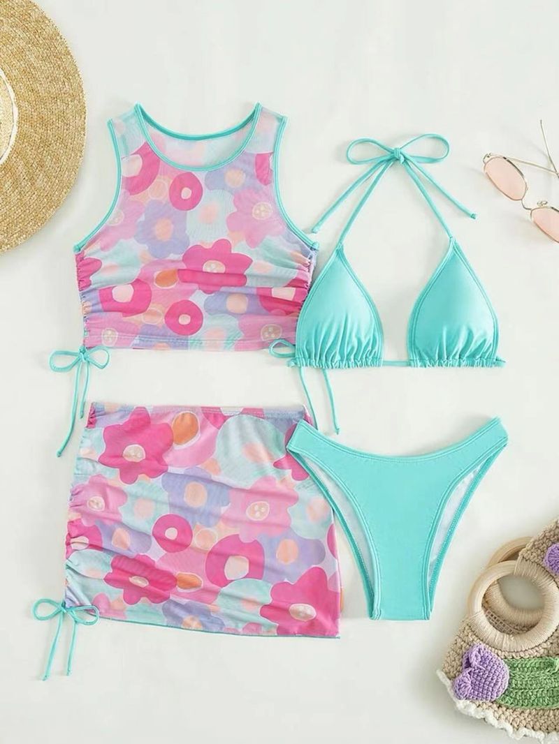 Seksowny czteroczęściowy zestaw bikini dla kobiet z nadrukiem z siatki_voghion.com