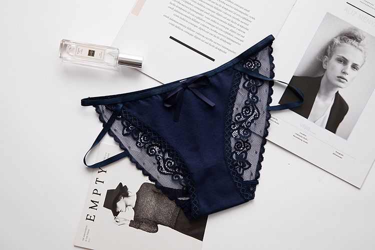 Roupa íntima Calcinha de renda de cor sólida Calcinha sexy Calcinha de renda de cintura baixa para mulheres_voghion.com
