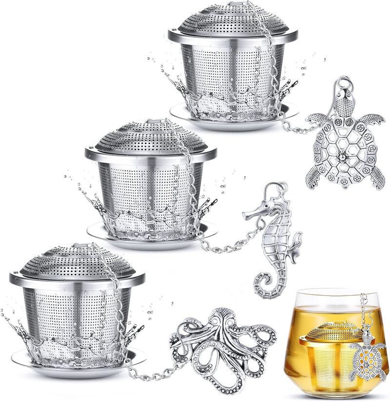 Infusers 3 Sets Leaf Steeper Stainless Steel Ball For Loose Holder Mesh Strainer Tea Filters With Drip Trays And Pendant_voghion.com