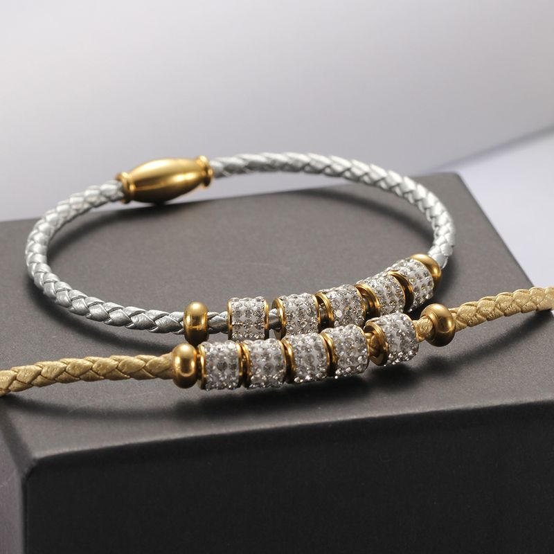 Kadın Moda Takı Deri Halat Paslanmaz Çelik Charm Bilezik_voghion.com