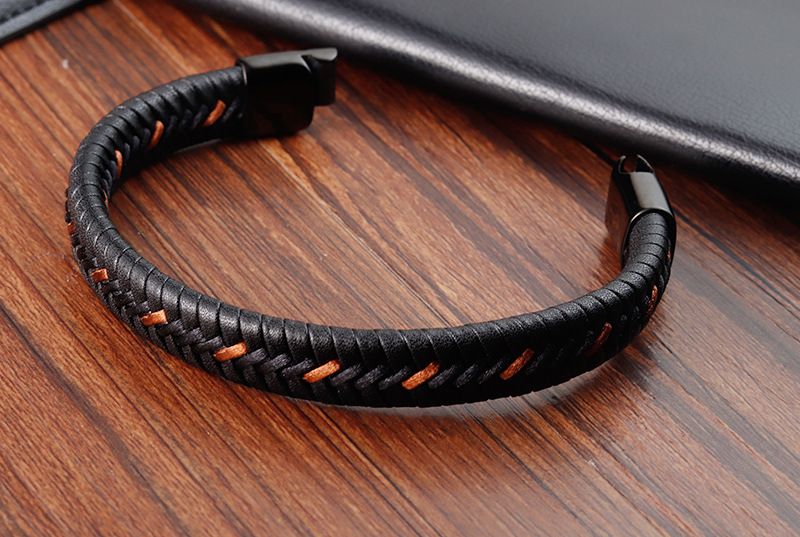 Gioielli da uomo, semplici e creativi, bracciale in acciaio al titanio, in pelle nera, per studenti_voghion.com