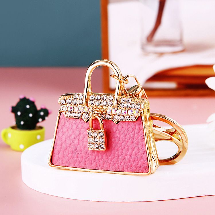 Portachiavi per auto con ciondolo per borsa in vera pelle con strass e stampa leopardata, stile coreano, creativo, in metallo, con anello portachiavi, regalo_voghion.com