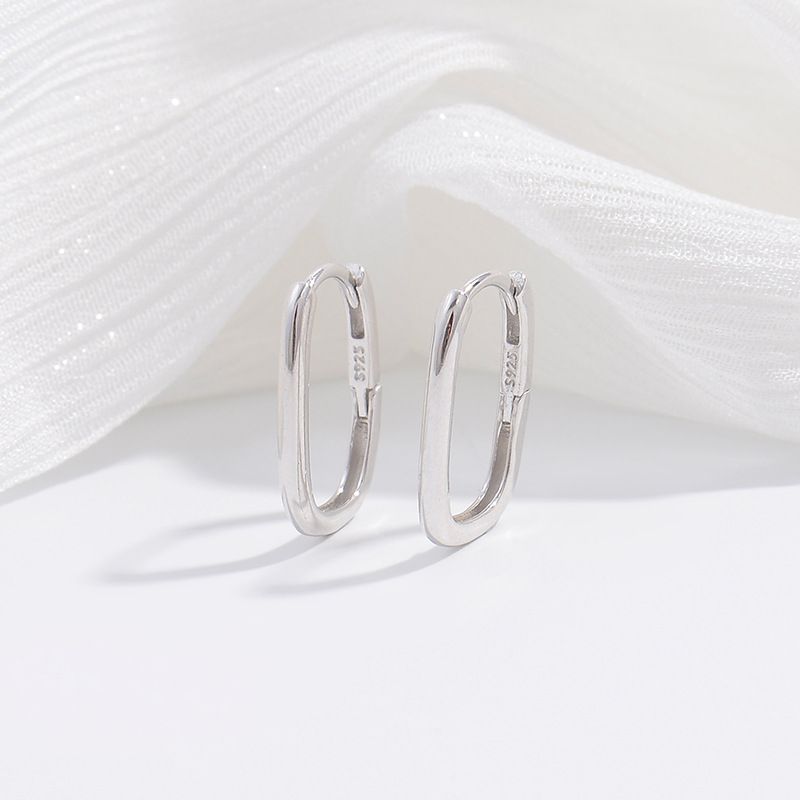 Orecchini a bottone a forma di U con nodo di bambù in argento puro, personalità hip-hop, zirconi intarsiati, orecchini a blocco quadrato liscio SE34_voghion.com