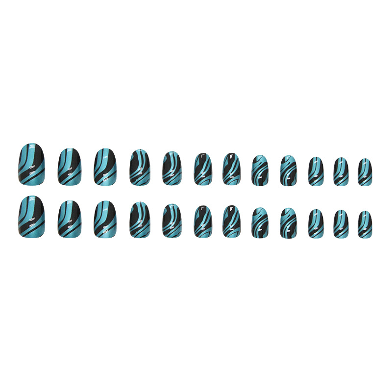 Aurora Blue Wave Pattern Testa tonda ovale Falso stile Instagram Ragazza piccante Bellezza Dolce e fresco unghie da indossare_voghion.com