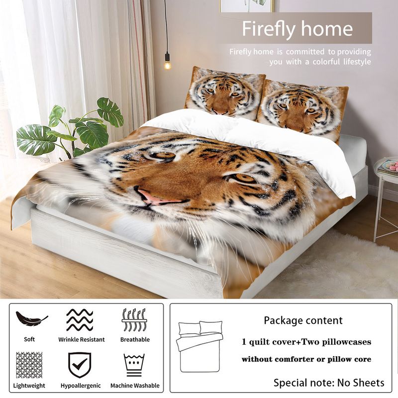 Tigre, leopardo, animale 3D stampa digitale camera da letto, dormitorio, hotel e pensione set da 3 pezzi, leggero, caldo e morbido set di biancheria da letto in peluche corto_voghion.com