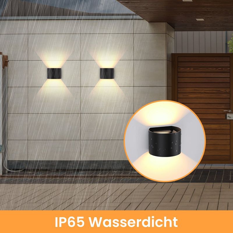 Glitzerlife LED Wandleuchte Innen Wandlampe - Aussenlampe Schwarz Wandbeleuchtung Aussen 5W Up Down Außenleuchte IP65 Wandstrahler 3000K Warmweiß Außenbeleuchtung_voghion.com