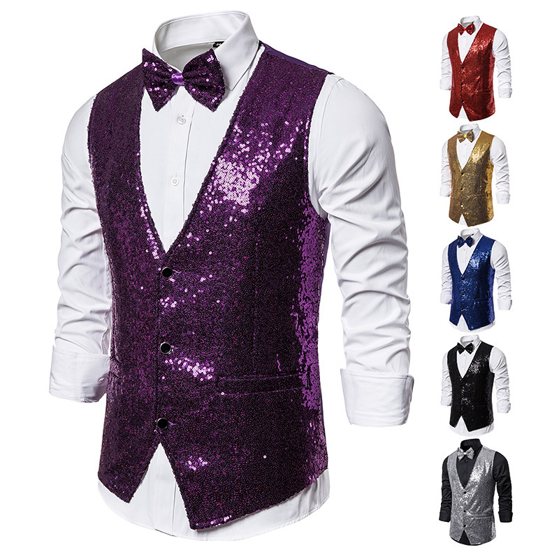 2024 Men's Stage Performance Dress Small Sequin Male Studio Host Singer Master Vest_voghion.com