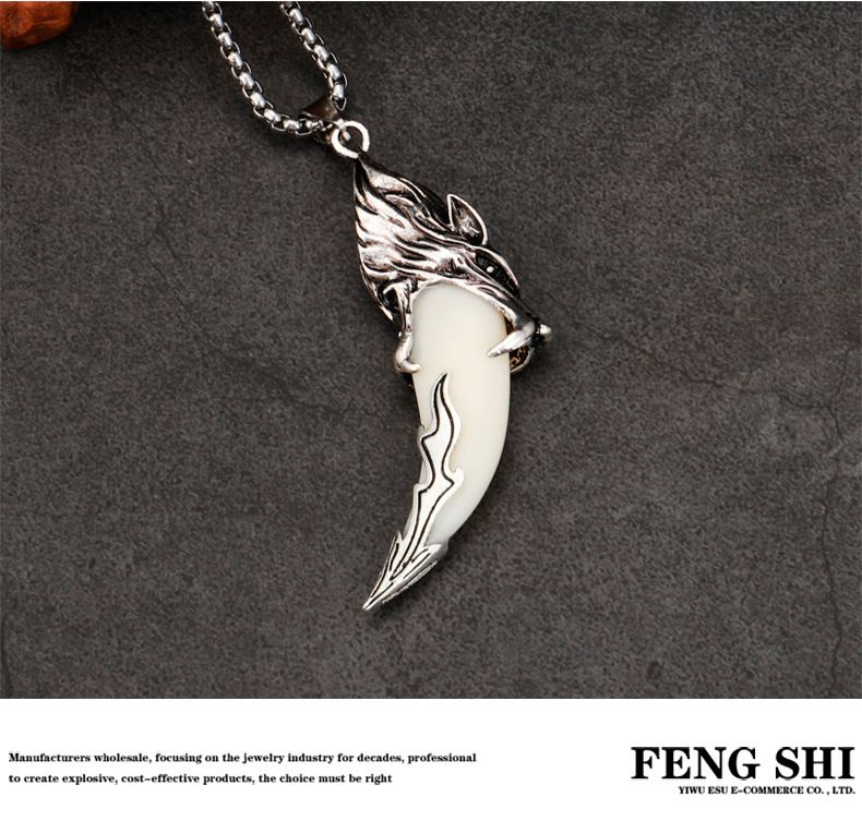 Collana con dente di lupo appuntito e dominante, ciondolo creativo alla moda per uomo, personalità studentesca, gioielli di tendenza_voghion.com