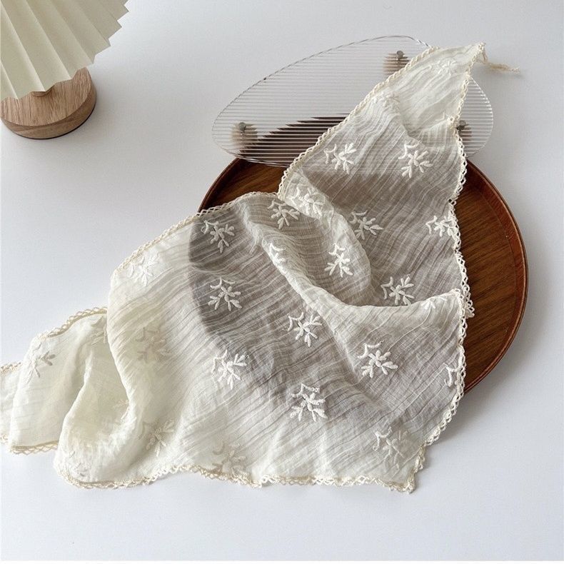 Spitze Kleiner Quadratischer Lässiger Dreieck-Kopfbedeckungs-Seidenhut Für Frauen Vielseitiger Dünner Baumwollleinen-Kindersonnenschutz_voghion.com