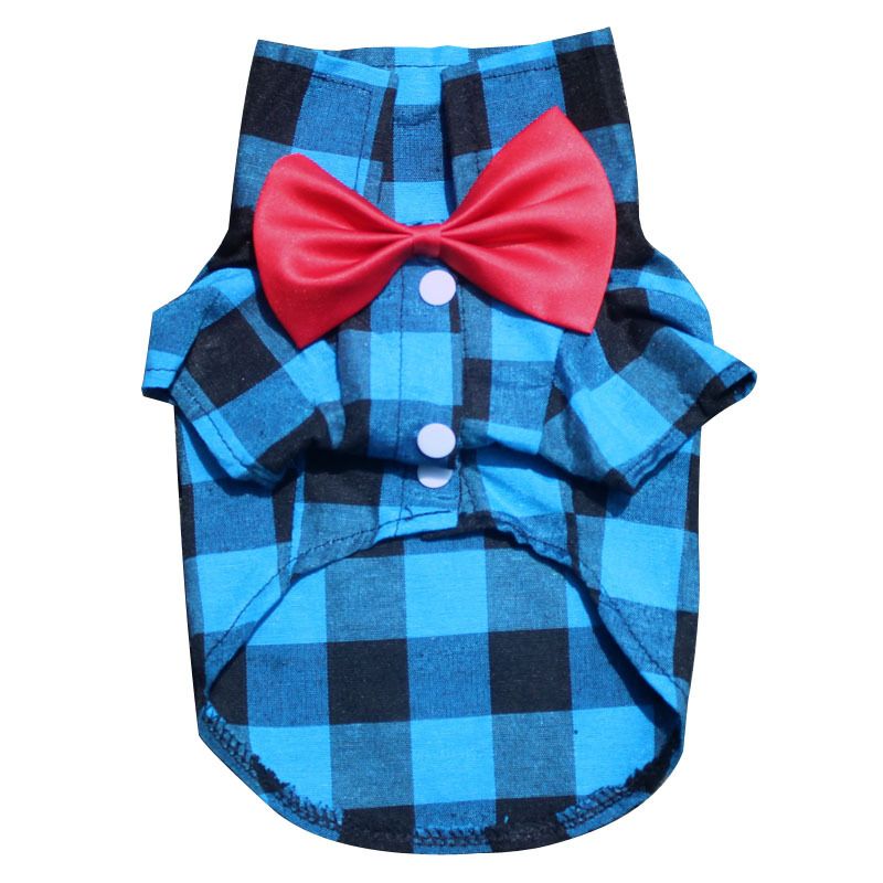 Chemise à carreaux avec nœud tendance pour chien, costume de printemps et d'automne, robe de mariée, vêtements pour animaux de compagnie_voghion.com