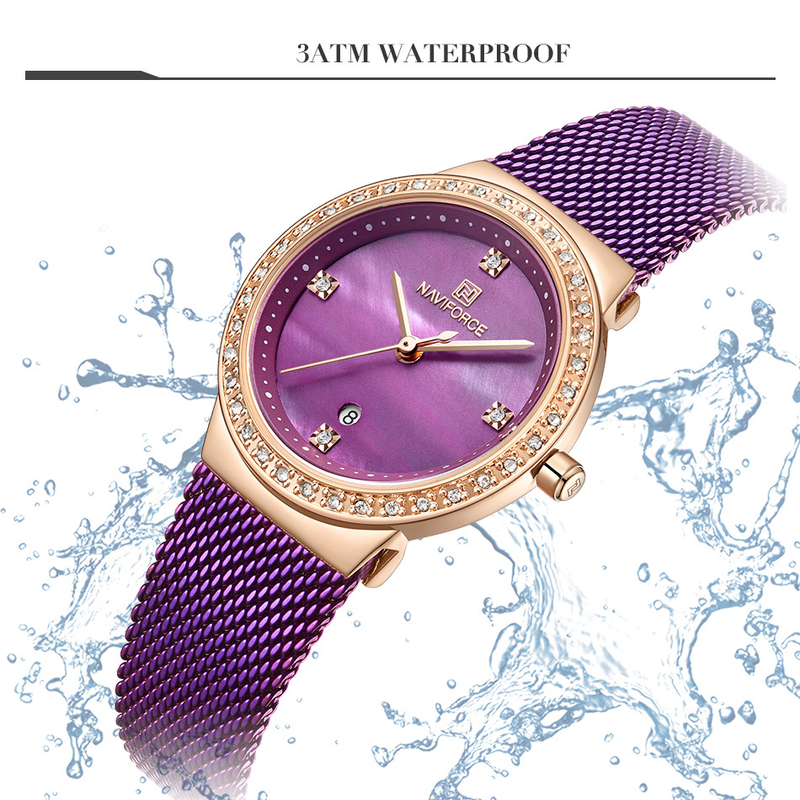 NAVIFORCE/Lingxiang New 5005 Mesh Belt Calendar Women's Waterproof Quartz Fashion Watch_voghion.com