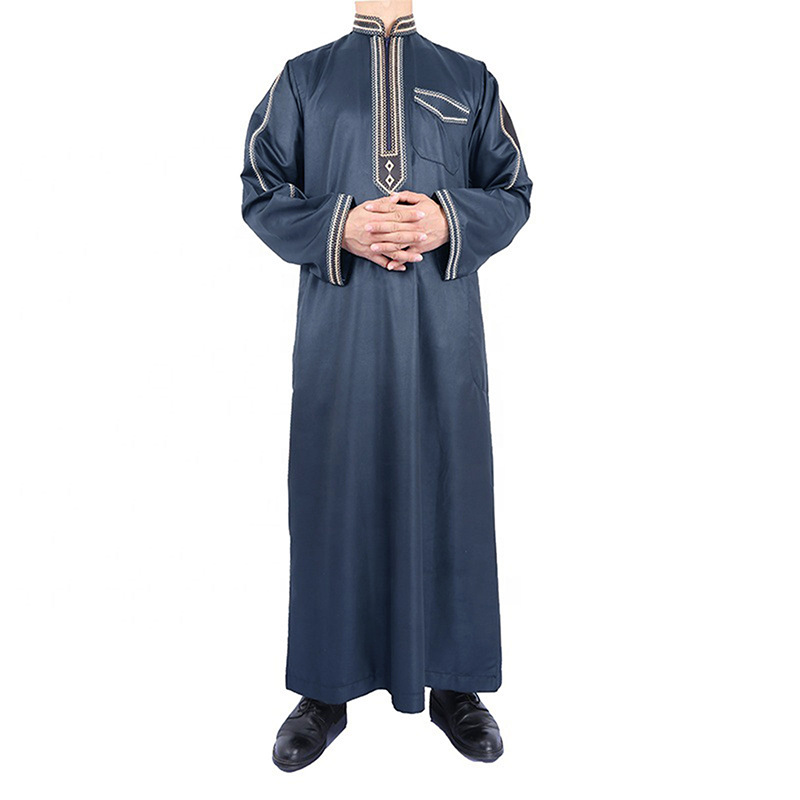 Bahar Stand Yaka Baskılı Erkek Giyim Etnik Stil Gevşek Uzun Tek Parça Müslüman Bornoz_voghion.com