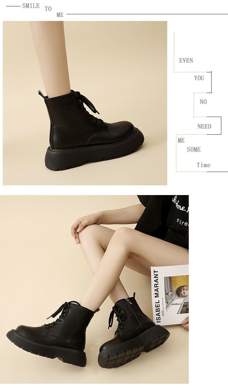 British style Martin for women's autumn thin 2023 new small high heels thick soles black slimming short boots_voghion.com