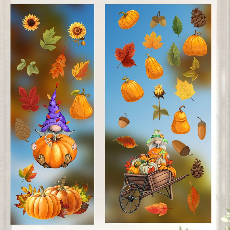Autumn Pumpkin Thanksgiving Glass ADJ1101 Window Maple Leaf Double sided Electrostatic Wall Stickers_voghion.com