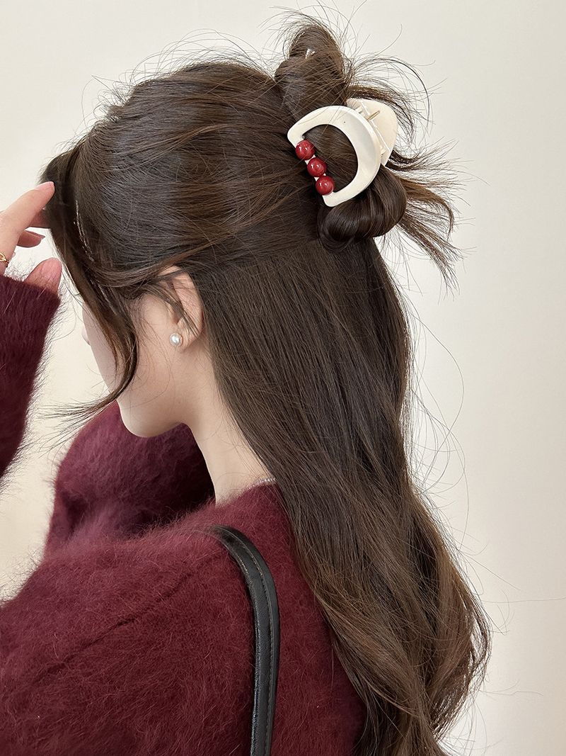 Temperamento Rosso Mezza Legatura Capelli Coreano Edizione Perla Piccola Fermaglio per Capelli Parte Posteriore della Testa Temperamento Forcina per Capelli Senso Avanzato Fermaglio Squalo Irregolare_voghion.com