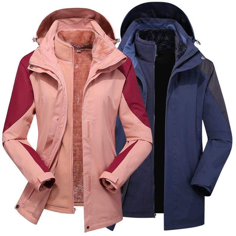 Giacca invernale 3 in 1 per uomo e donna, antivento, impermeabile, giacca da trekking staccabile, pile corallo spesso,_voghion.com