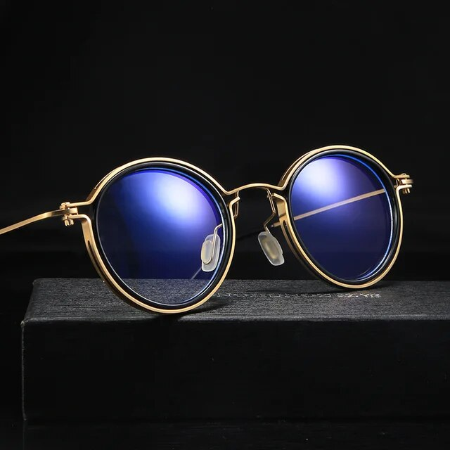 Lesebrille Herren Luxus Runder Rahmen Lupenbrille Klare Linse Anti Blaulicht Brille Männer Frauen Metall Lesebrille Neu_voghion.com