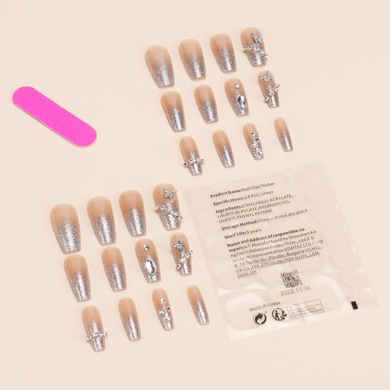 Wearing mid length Aurora Explosive Sparkling Diamond Stereoscopic Butterfly Makeup Product Nail Patch_voghion.com