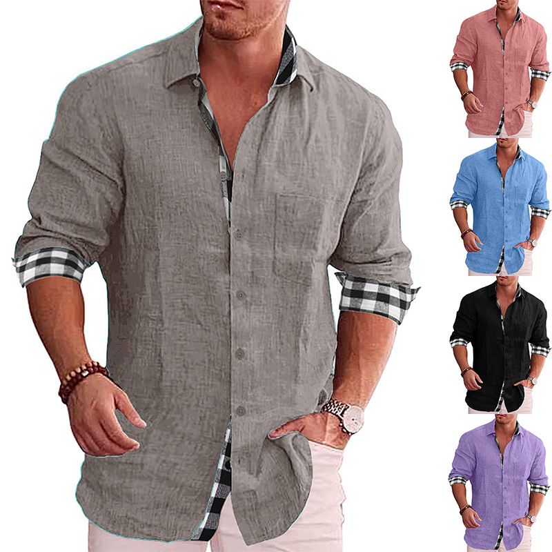 Men's Clothing Autumn Casual All Match Lapel Plaid Bottoming Shirt Long Sleeved Men's Shirt_voghion.com