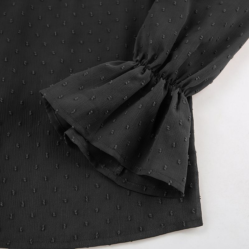 Camicia da donna in chiffon jacquard moda temperamento francese, nicchia femminile, camicetta con maniche a sbuffo e volant allentato_voghion.com
