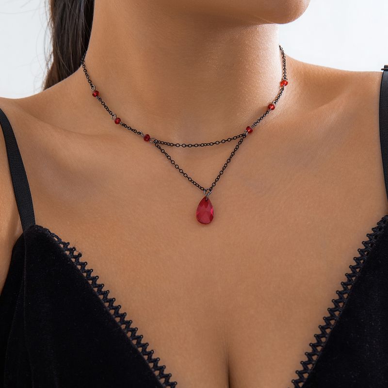 Moda PuRui Gótico Cristal Contas Bola Corrente Colar para Mulheres Preto Gota Forma Pingente Gargantilha Simples Meninas Jóias Y2K_voghion.com
