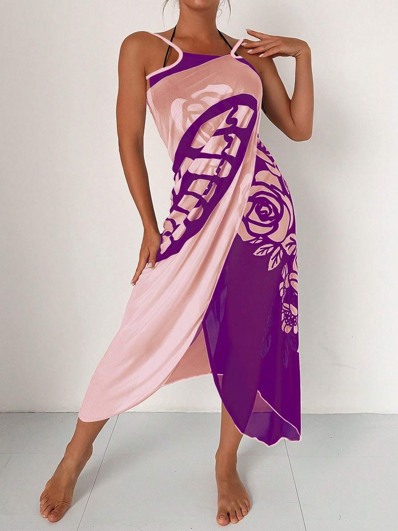 Strandkleid für Damen und Erwachsene, sandfrei, schnelltrocknend, mit Schal und Schmetterlingsdruck_voghion.com