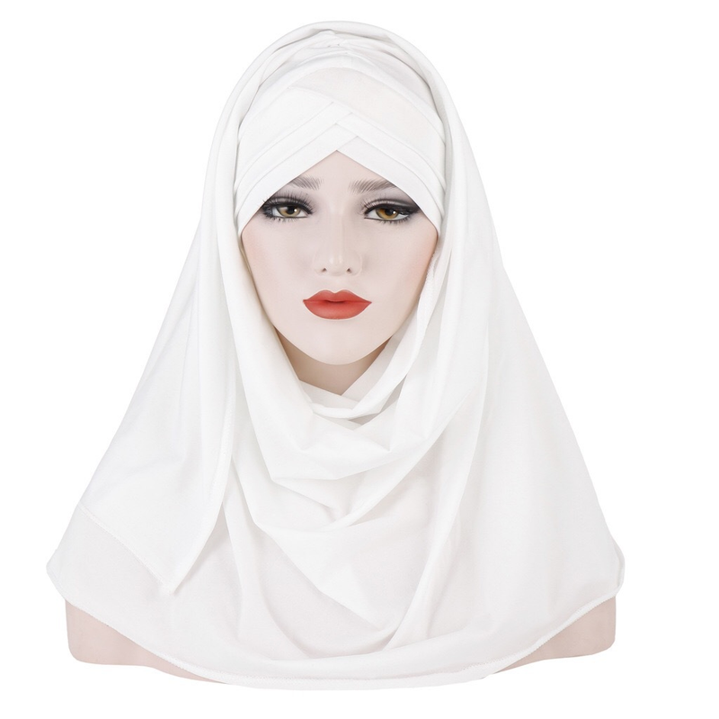 Set di due pezzi per cappello con sciarpa monocromatica in seta di latte per la copertura toppa alla moda delle donne musulmane_voghion.com