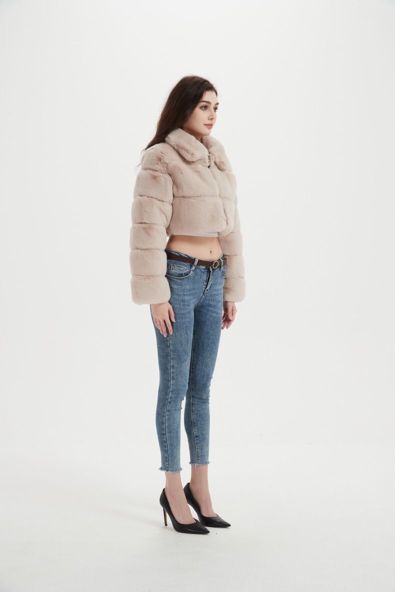 Women's Faux Fur Short Jacket - Cozy & Stylish Winter Outerwear With Faux Rabbit Fur Collar, Lightweight & Warm, Multiple Colors & Styles_voghion.com