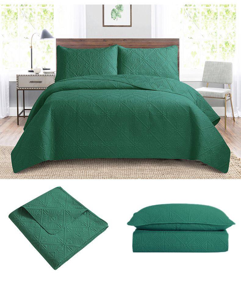 Quilted Bedspread Set 3-Piece Ultrasonic Embossed Reversible Cover With Cotton Filling Machine Washable Luxury Bedding_voghion.com