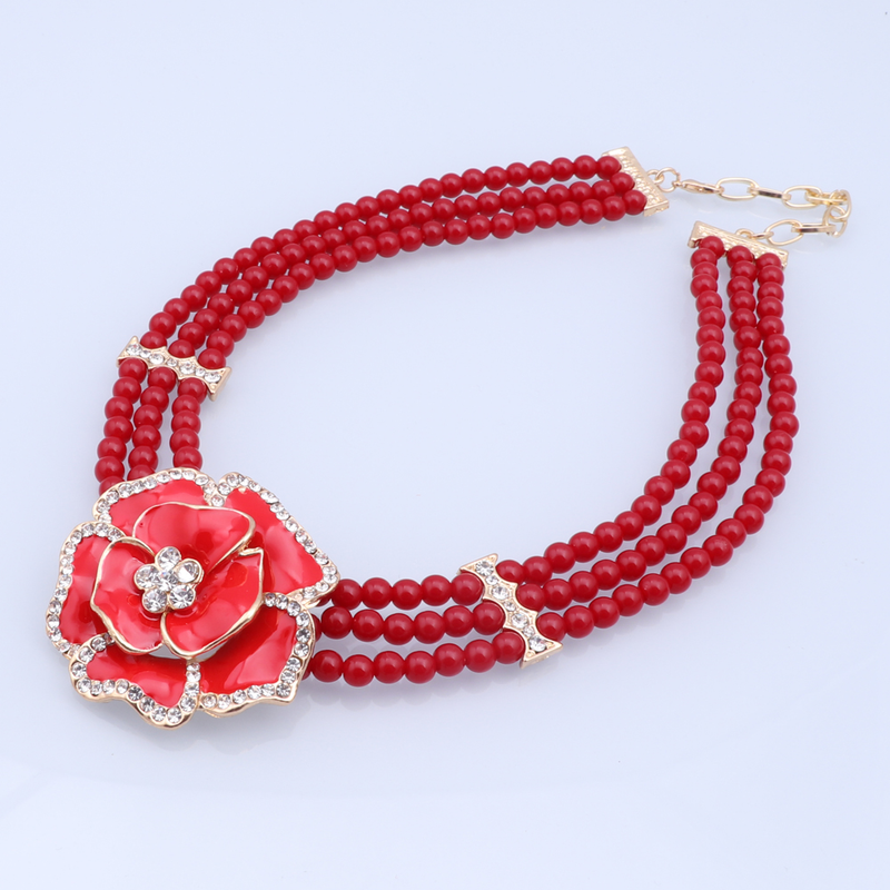 Donne Dubai color oro cristallo imitazione perla perline africane collana bracciale orecchino anello set di gioielli sauditi da sposa_voghion.com