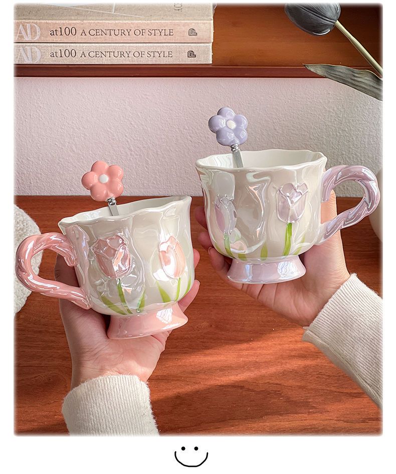 Tazza in ceramica con calice a forma di tulipano con fiore perlato, dipinta a mano, regalo personalizzato per il compleanno del migliore amico_voghion.com