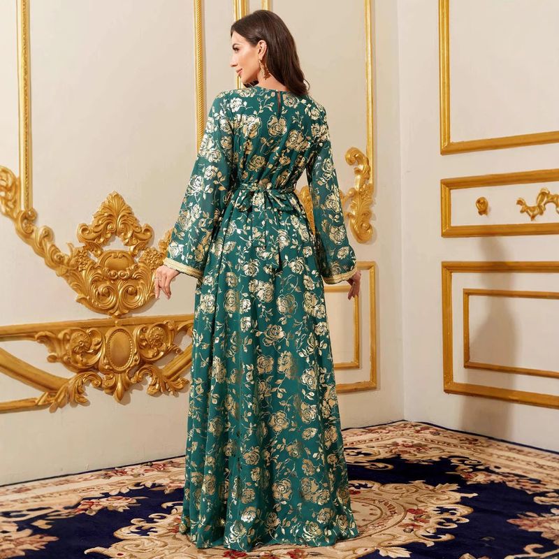Elegáns, temperamentumos, köntösmintás női hosszú ruha_voghion.com